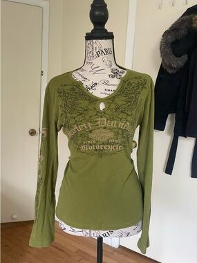 Y2K Harley Davidson Motorcycle Fort Meyers Grunge Top Womens S